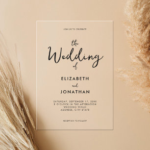 Minimalist Modern Calligraphy Wedding Acrylic Invitations