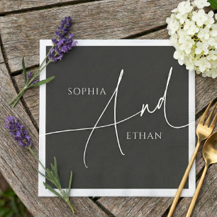 Minimalist Modern Calligraphy Wedding Black Napkin