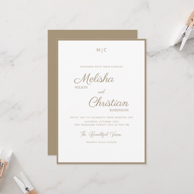 Minimalist Modern Calligraphy Wedding Invitation (Front/Back In Situ)