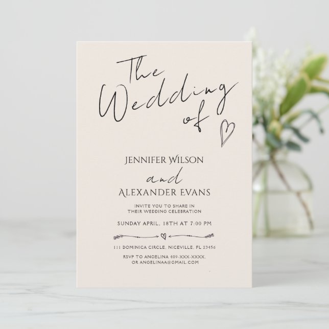 Minimalist Modern Calligraphy Wedding Invitation (Standing Front)