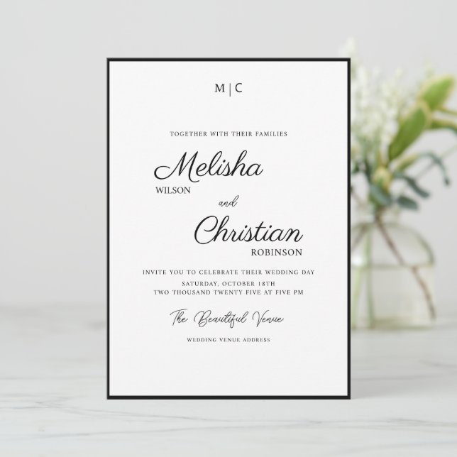 Minimalist Modern Calligraphy Wedding Invitation (Standing Front)
