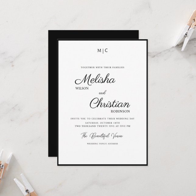 Minimalist Modern Calligraphy Wedding Invitation (Front/Back In Situ)