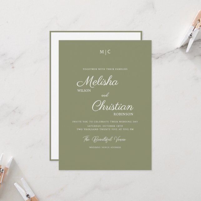 Minimalist Modern Calligraphy Wedding Invitation (Front/Back In Situ)