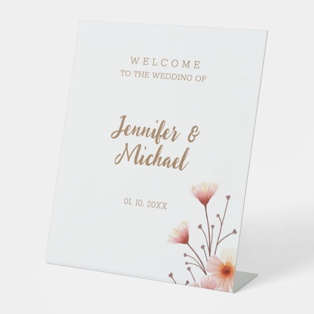 Minimalist Modern Calligraphy Wedding Welcome Pedestal Sign (Front)