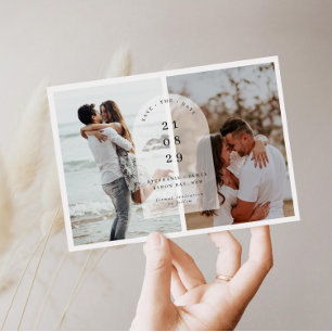 Minimalist modern centre arch photo Save the Date  Invitation