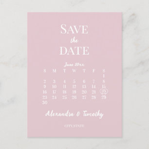 Minimalist Modern Champagne Pink Calendar Wedding Announcement Postcard