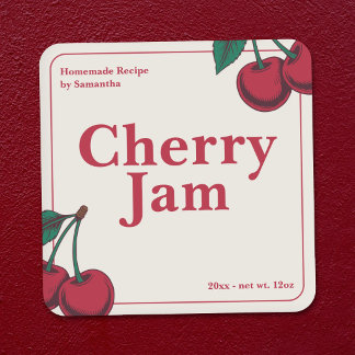 Minimalist & Modern Cherry Jam Label Sticker