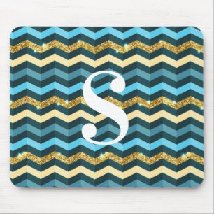 Minimalist modern chevron glitter monogram mouse pad