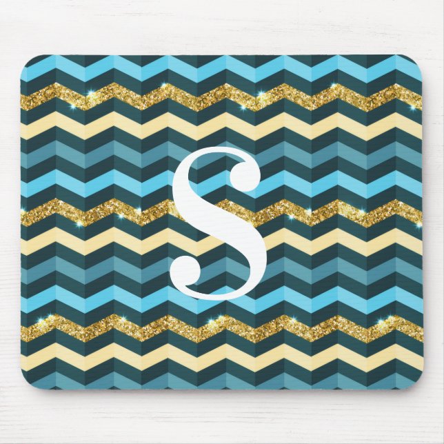 Minimalist modern chevron glitter monogram  mouse pad (Front)