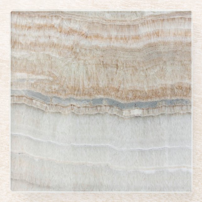 minimalist modern chic beige tan white grey marble glass coaster (Front)