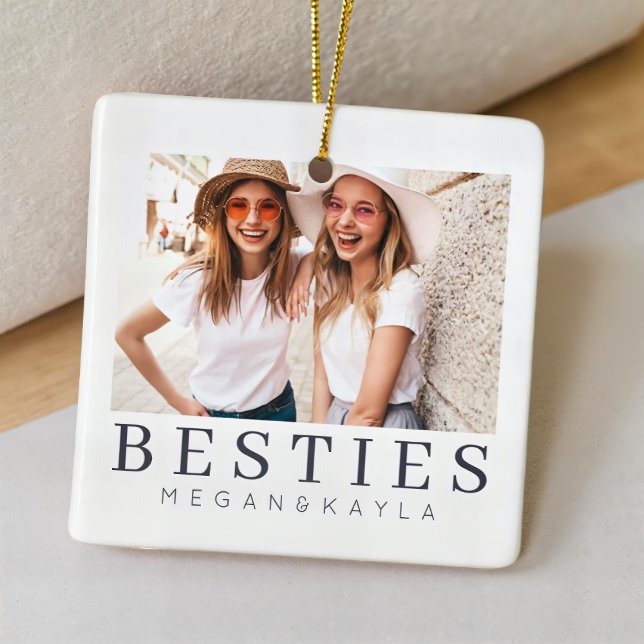 Minimalist Modern Chic Best Friends BFF Photo Ceramic Ornament (Creator Uploaded)