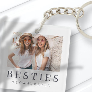Minimalist Modern Chic Best Friends BFF Photo Key Ring