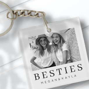 Minimalist Modern Chic Best Friends BFF Photo Key Ring