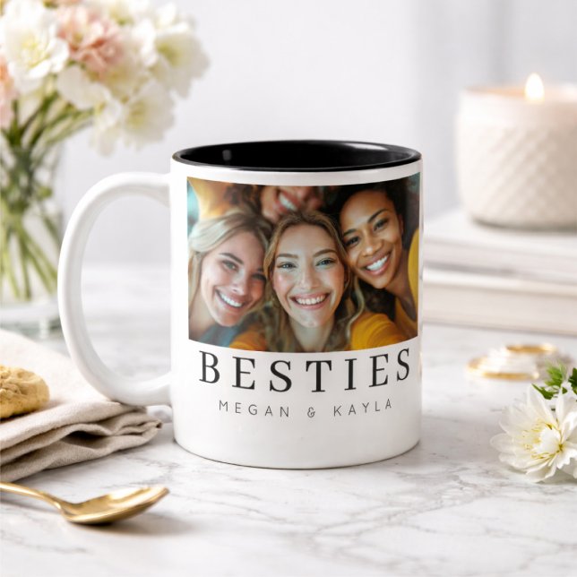 Minimalist Modern Chic Best Friends BFF Photo Two-Tone Coffee Mug (Creator Uploaded)