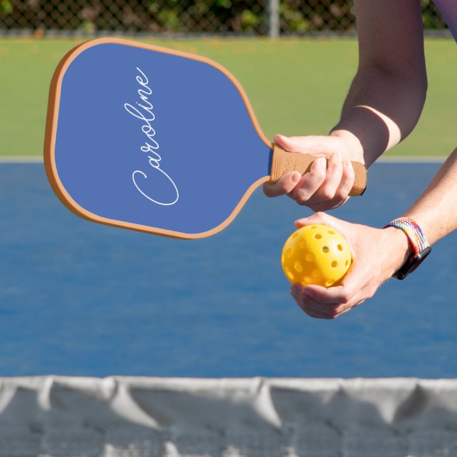 Minimalist Modern Chic Calligraphy Name Blue Pickleball Paddle (Insitu)