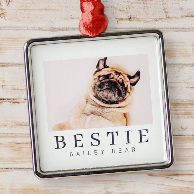 Minimalist Modern Chic Pet Bestie BFF Photo Metal Ornament (Creator Uploaded)