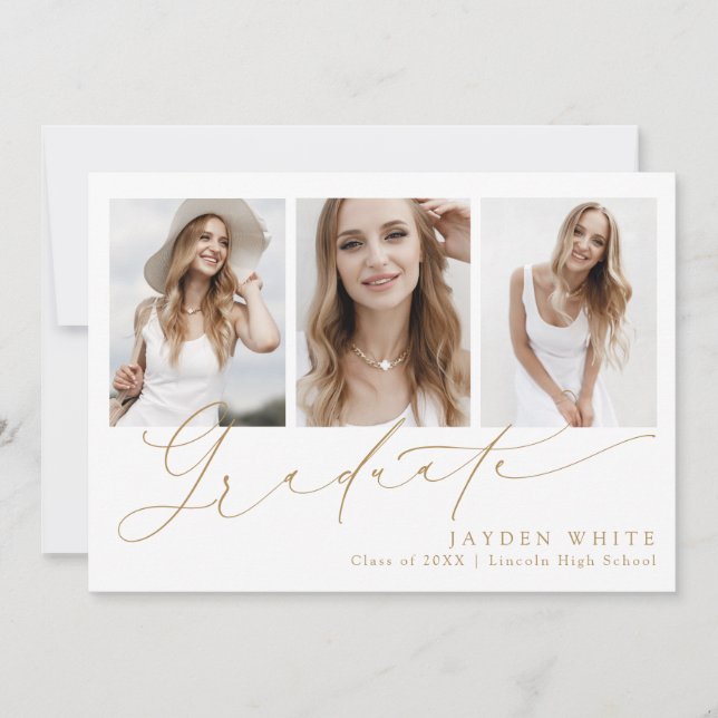 Minimalist Modern Chic Script 3 Photo Graduation Invitation (Front)