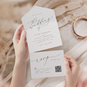 Minimalist Modern Chic Script Elegant Wedding All In One Invitation