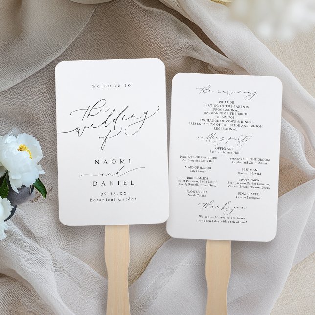 Minimalist Modern Chic Script Wedding Program Hand Fan (Minimalist Modern Chic Script Wedding Program Hand Fan)