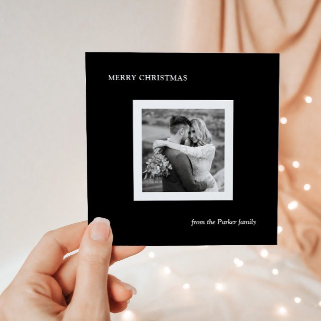 Minimalist Modern Christmas Black with Photo Holiday Card (Creator Uploaded)