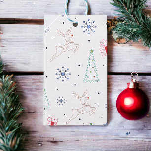 Minimalist Modern Christmas Colour Line Art Gift Tags
