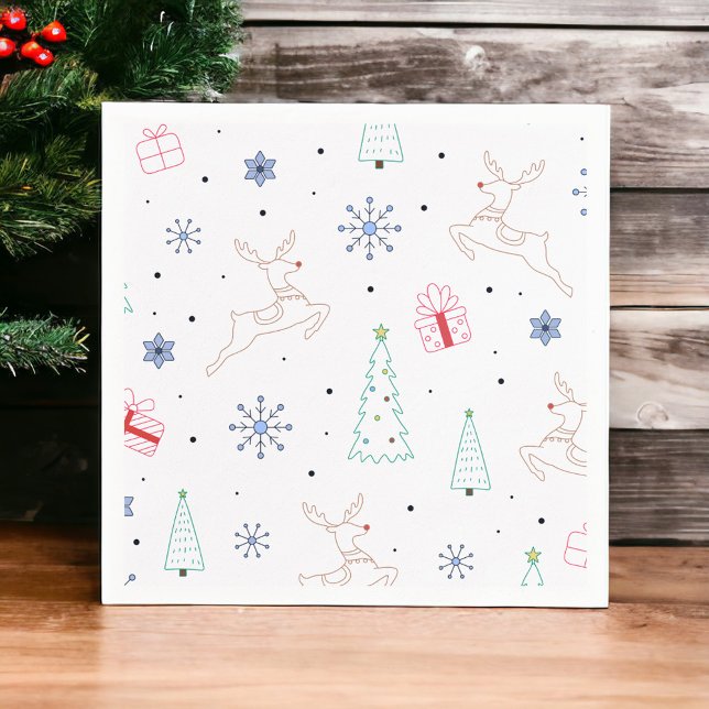 Minimalist Modern Christmas Colour Line Art Napkin (Creator Uploaded)