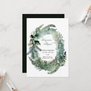 Minimalist Modern Christmas Wreath Holly Branch In Invitation