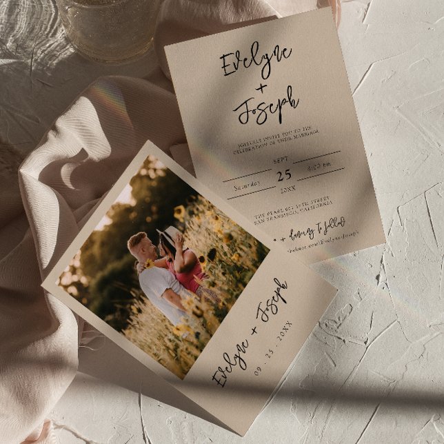 Minimalist Modern Cocoa Cream Photo Boho Wedding   Invitation (Creator Uploaded)