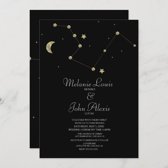 Minimalist Modern Constellation Gold Foil Wedding Invitation (Front/Back)