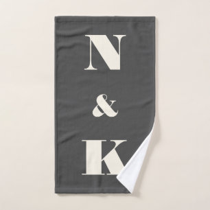 Minimalist Modern Couple Monogram Black and White Bath Towel Set