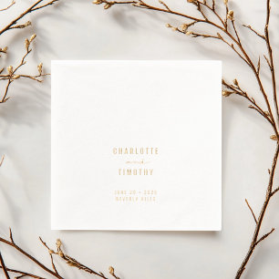 Minimalist Modern Couples Names Wedding Date Gold Foil Napkins