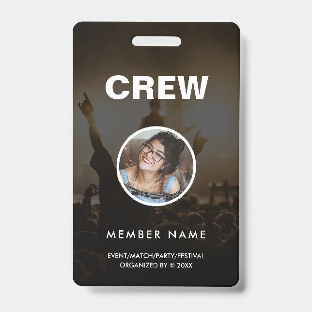 Minimalist Modern Crew Staff Round Photo QR ID Badge (Front)