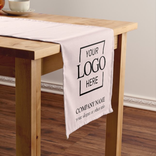 Minimalist Modern Custom Business Logo Branded Short Table Runner (In Situ)