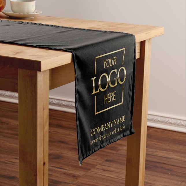 Minimalist Modern Custom Business Logo Branded Short Table Runner (In Situ)