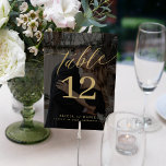 Minimalist modern custom photo gold black wedding table number<br><div class="desc">Elegant bold calligraphy script simple modern black and gold text dark overlay bride and groom names and photo personalised wedding table number. Please note that to order different numbers you need to customise them and put them in the shopping cart one by one (one card with no 1, another with...</div>