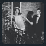 Minimalist Modern Custom Photo Wedding Thank You Square Sticker<br><div class="desc">Elegant black and white wedding sticker featuring your photo and classic thank you typography. Personalize with your wedding photo for a sophisticated,  modern favor. Perfect for wedding favors, </div>