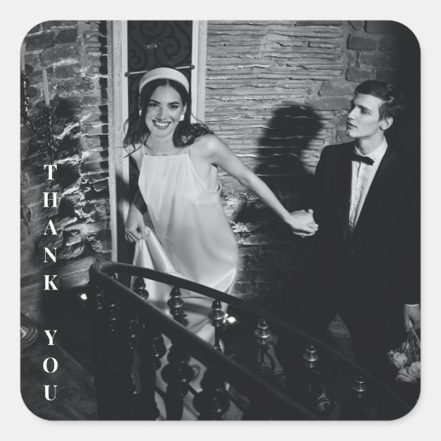 Minimalist Modern Custom Photo Wedding Thank You Square Sticker (Front)