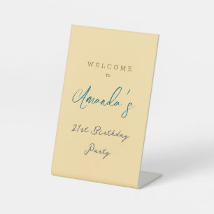 Minimalist Modern Cute Birthday Party Beige Pedestal Sign