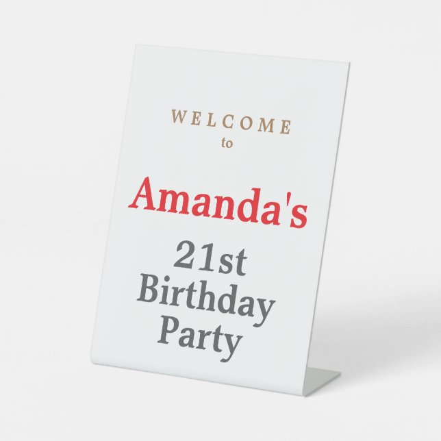 Minimalist Modern Cute Birthday Party Pedestal Sign (Front)