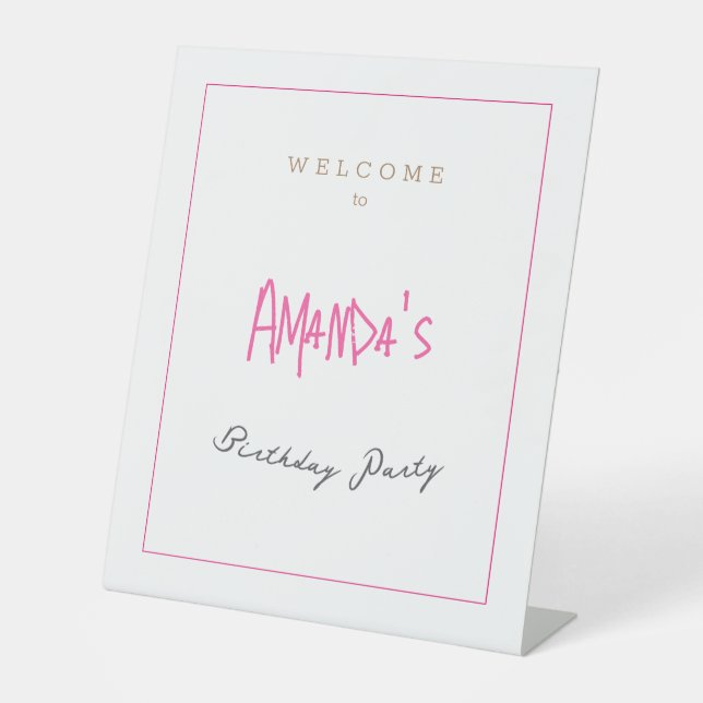 Minimalist Modern Cute Birthday Party Pedestal Sign (Front)