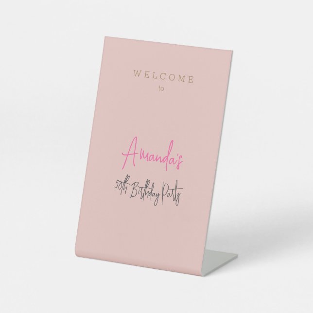 Minimalist Modern Cute Birthday Party Pedestal Sign (Front)