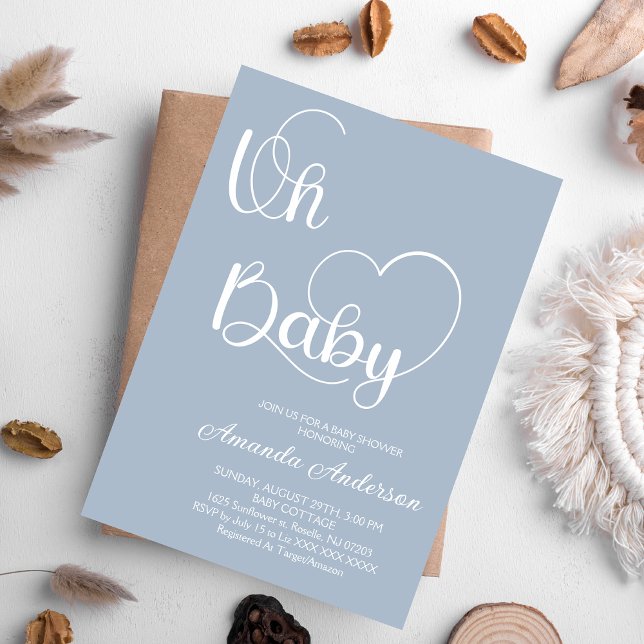 Minimalist Modern Cute Dusty Blue Baby Boy Shower Invitation (Creator Uploaded)