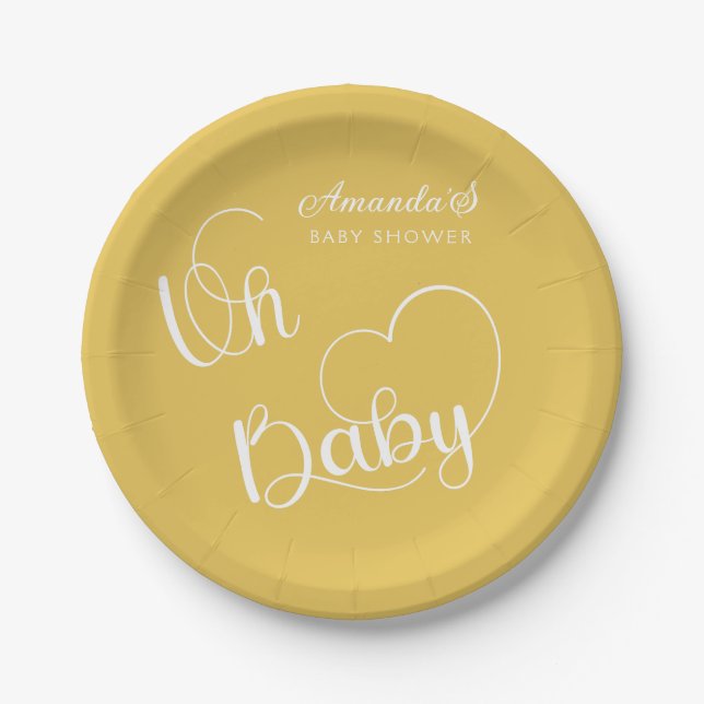 Minimalist Modern Cute Mustard Yellow baby shower  Paper Plate (Front)