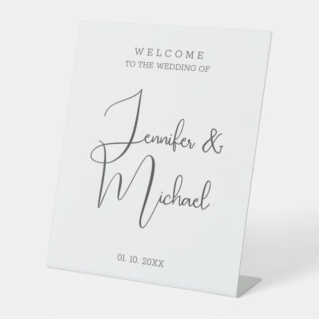 Minimalist Modern Cute Wedding Welcome Pedestal Sign (Front)