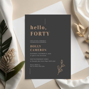 Minimalist Modern dainty foliage 40th Birthday Invitation