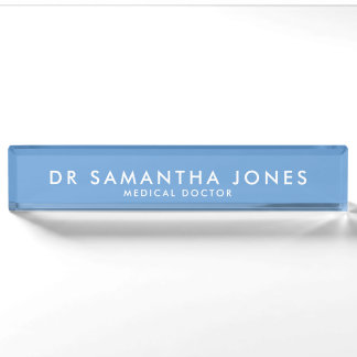 Minimalist Modern Doctor Blue Desk Name Plate