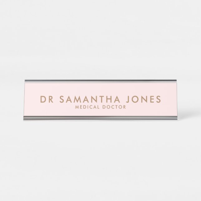 Minimalist Modern Doctor Professional Pink Desk Name Plate (Front)