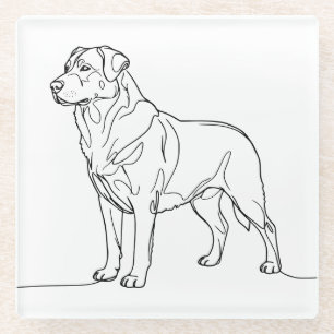 Minimalist Modern Dog Line Art Drawing Glass Coaster