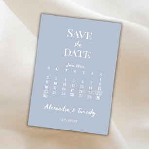 Minimalist Modern Dusty Blue Calendar Wedding Save The Date