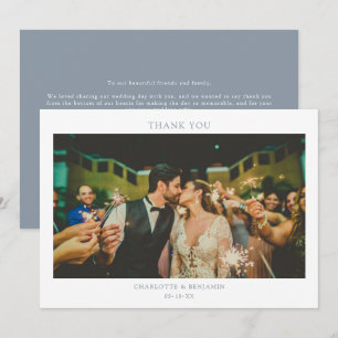 Minimalist Modern Dusty Blue Photo Wedding Thank You Card